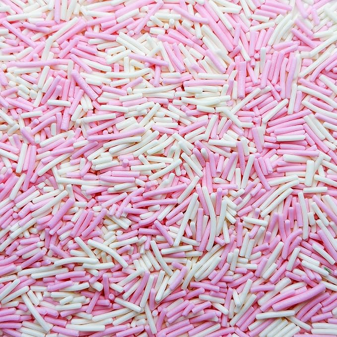 CandiJumpin Pink and White Jimmy Sprinkles, White and Baby Pink Sprinkles for Cake Decorating Edible Cake Jimmies Edible Crunchy Jimmies Ice Cream Toppings, Baby Shower Party Wedding Christmas Supplies 3 OZ