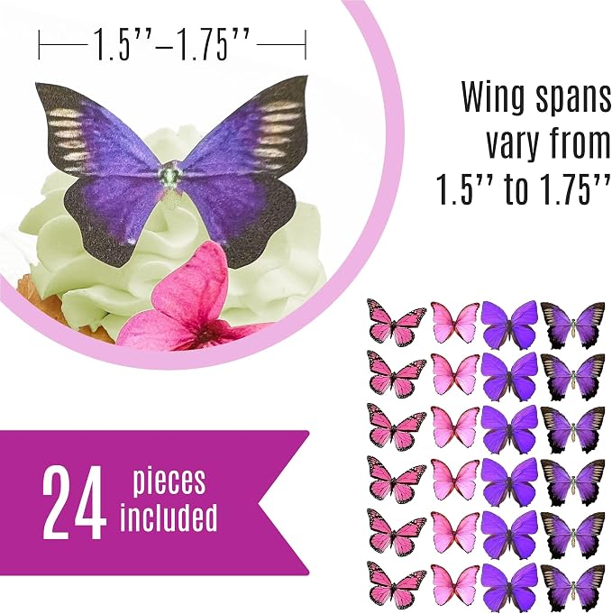 Sugar Robot Inc. Edible Butterflies for Cake Decorating - Small Size, Premium Crafted in the USA - Butterfly Cake and Cupcake Toppers, Decoration (Pink and Purple Assorted)