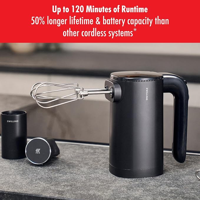 ZWILLING Xtend Cordless Hand Mixer Starter Set – Cordless 3-Speed Hand Mixer with Beaters, Dough Hooks, Battery Pack, Compact Charger, and USB-C Power Bank – Quiet Motor – LED Display