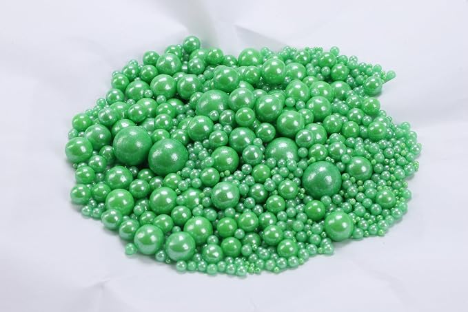 Edible Pearl Sprinkles, Emerald Green, 26 Colors Mixed Size | Sugar Pearls, For Cakes, Cupcakes, Cookies, Donuts & Ice Cream, Gluten Free, Food Grade, Wedding & Festival Decoration