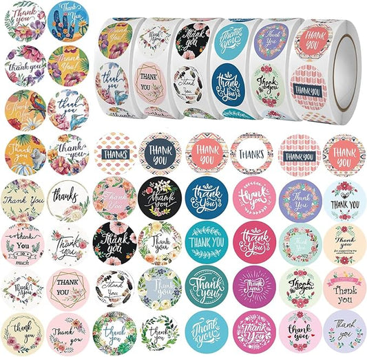 Thank You Stickers Rolls 3000 Pcs - 1 Inch Floral Designs Thank You Stickers Labels for Baking Packaging Envelope Seals Small Business Flower Stickers Tags for Wedding Birthday Party Gift Wrap Bag