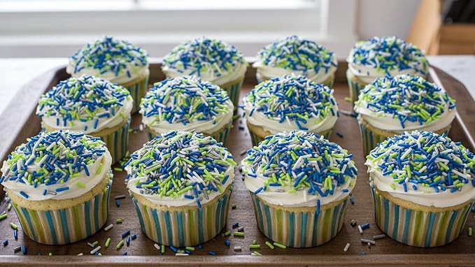 NCS Seattle Game Day Lime Green, Dark Blue, Silver & White Jimmies Edible Sprinkles – Cupcake, Cake & Cookie Decorations, 7 oz