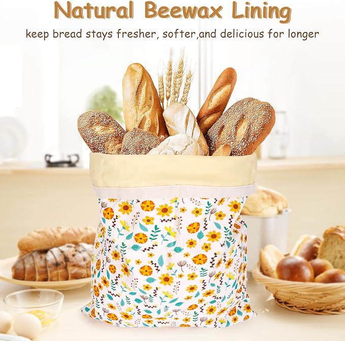 2 Pack Beeswax Bread Bags for Sourdough, Reusable Organic Linen Beeswax Bread Bag for Homemade Sourdough 17 x 13 Inches Food Storage Cloth Bag BPA-Free, Ideal for Sourdough & Artisan Breads
