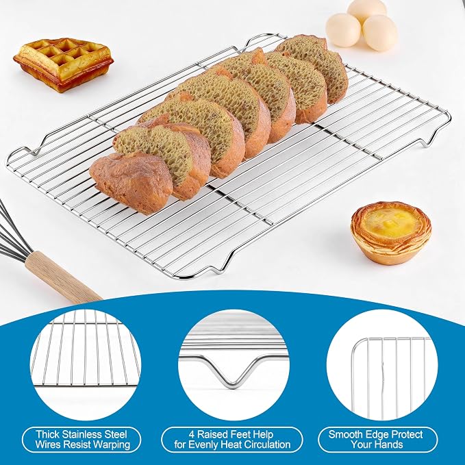 Herogo Stainless Steel Half Sheet Baking Pan with Rack Set(1 Pans + 1 Racks), 18" x 13" x 1" Large Metal Baking Tray with Cooling Rack Set for Oven Roasting, Rust & Warp Resistant & Nonstick
