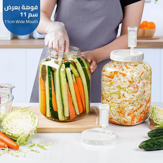 Folinstall 1.5 Gallon Large Fermentation Jars with 2 Airtight Lids and 3 Airlocks, Wide Mouth Glass Mason Jar with Scale Mark, Pickle jars, Mead Making Kit, Kimchi Containers, 2 Pack