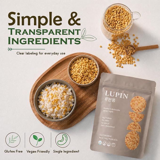 Lupinery Lupini Beans | Lupin Dried Beans High Protein, High Fiber, Low Carb | Plant Based & Gluten Free Ingredient | No Additives Non-GMO | Australian Grown Whole Bean | 500g Quick Soak 10-15 Min