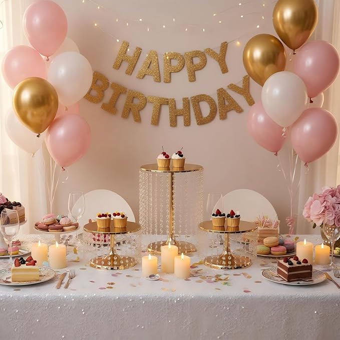 Gold Metal Cake Stand for Set of 3, 12in Round Wedding Cupcake Holder for Table, Dessert Cupcake Pedestal Display Plate for Party Wedding Anniversary Baby Shower