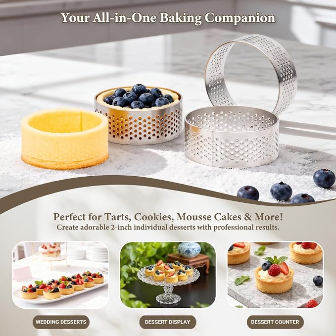 16Pack Tart Rings, 304 Stainless Steel 2 Inch Cookie Rings For Baking Small Pastry Rings Mousse Cake ring Heat-Resistant Crumpet Ring