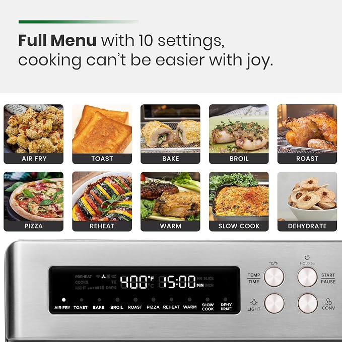 VAL CUCINA Infrared Heating 26.3 QT Air Fryer Toaster Oven, Large Countertop Convection Oven 10-in-1 Combo, 6-Slice Toast, Enamel Baking Pan Easy Clean with Recipe Book (Renewed)