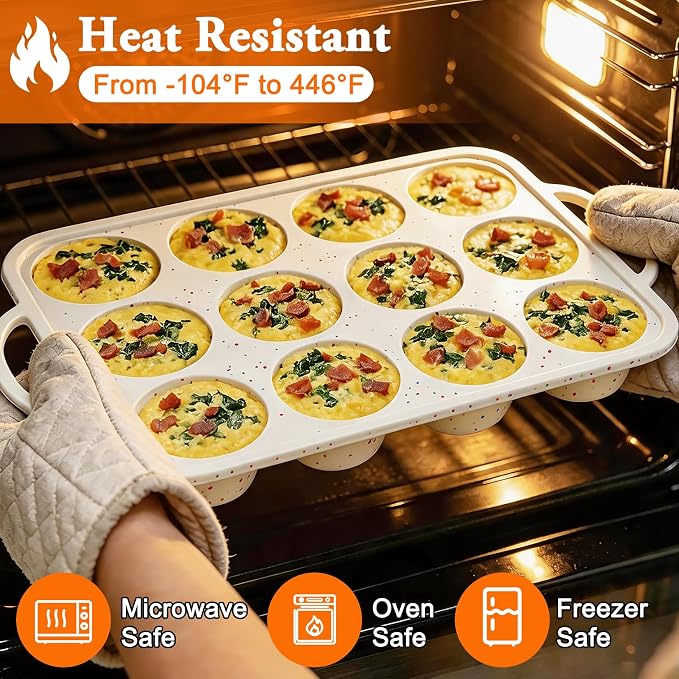 2 Pack Silicone Muffin Pans with Metal Reinforced Frame Regular 12 Cups Cupcake Pan with Handle Nonstick BPA Free Muffin Molds for Baking Muffins, Cupcakes, Egg Bites, Oven Dishwasher Safe