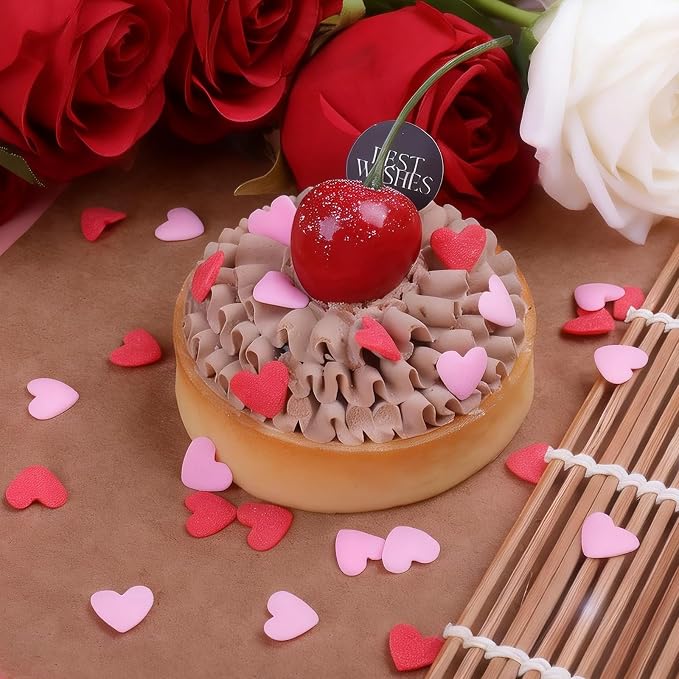 Heart Sprinkles For Cake Decorating, Red and Pink Edible Heart Shaped Sprinkles, Christmas Valentines Sprinkle Candy for Baking, Ice Cream, Cookies, Cupcake Topper