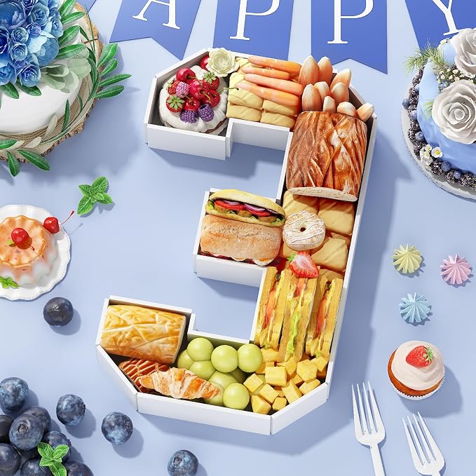 HILAVO Cardboard Number for Charcuterie, 13.7" Cardboard Number 3 Fillable Number for Food Paper Mache Number Boxes for Cupcake Sweet Candy 3th Birthday Anniversary Party Decorations