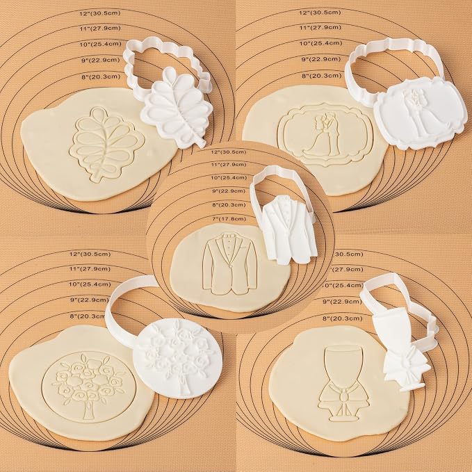 Love Cookie Cutters Set of 11 with 3D Stamper PLA Kitchen Cake Wedding Dress Love Ring Shapes for Kids 3" Baking Embossing Stamps Mold Supplies Biscuit Tools
