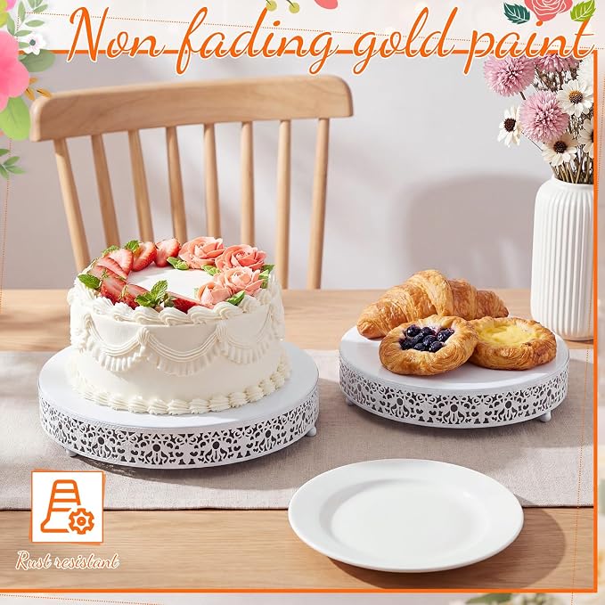 Wenqik 3 Pcs 16'' 14'' 12'' Metal White Cake Stand Round Cake Stands for Dessert Table Cookies Fruit Serving Tray Cupcake Dessert Pastry Riser for Wedding Birthday Party and Events(Elegant Style)