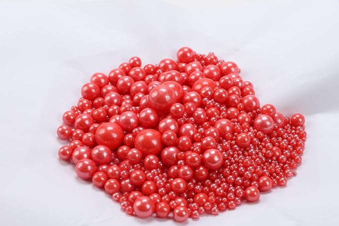 Edible Pearl Sprinkles for Cake Decorating – 26 Colors Mixed Size Sugar Pearls for Cakes, Cupcakes, Cookies, Donuts & Ice Cream | Gluten Free, Food Grade Wedding Valentin's Day And other festival cakes are used for deconration | By Zali(Red)