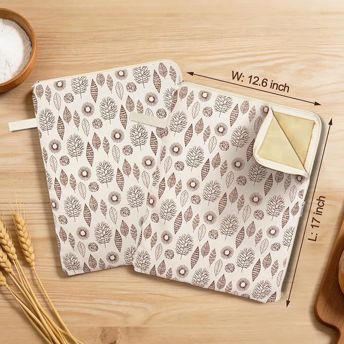 2 Pack Wide Zipper Beeswax Bread Bags for Homemade Bread 17"×13" | Beeswax Linen Cotton Sourdough Bag, Homesteading Essentials Sourdough Bags with Zip to Keep Fresh