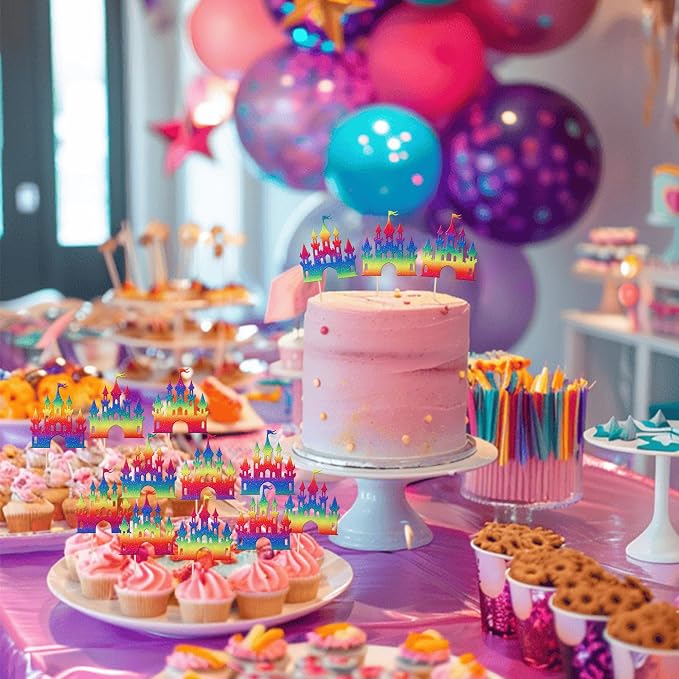 24 PCS Castle Cupcake Toppers Princess Cupcake Toppers Castle Theme Birthday Party Decoration Princess Party Supplies Princess Birthday Cake Decoration for Girls Princess Baby Shower Supplies Colorful