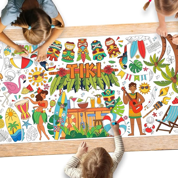 Gatherfun Hawaiian Luau Party Giant Coloring tablecloths, 31.5 x 72 Inches, Hawaiian Party Decorations, Tiki Party Decorations, coloring Table Cover for School Parties
