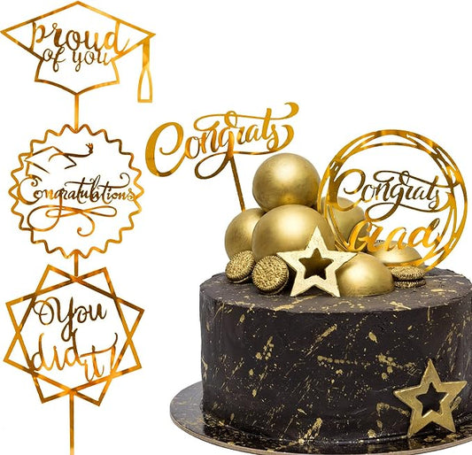 Whaline Graduation Cake Topper Gold Acrylic Cake Topper Congrats Grad You Did It Congratulations 5 Design Table Centerpiece Sticks Grad Party Food Appetizer Picks for Cakes Decor Supplies, 10pcs | Congrats Grad, 5 Design, You Did It Congratulations, Ta...