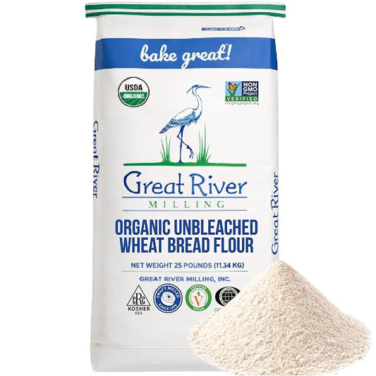 Great River Milling Organic Unbleached Wheat Bread Flour | Artisan Bread Flour for Baking | Multi-Purpose Wheat, Unbromated, Non-GMO, Kosher | 25 Lb (Pack Of 1)