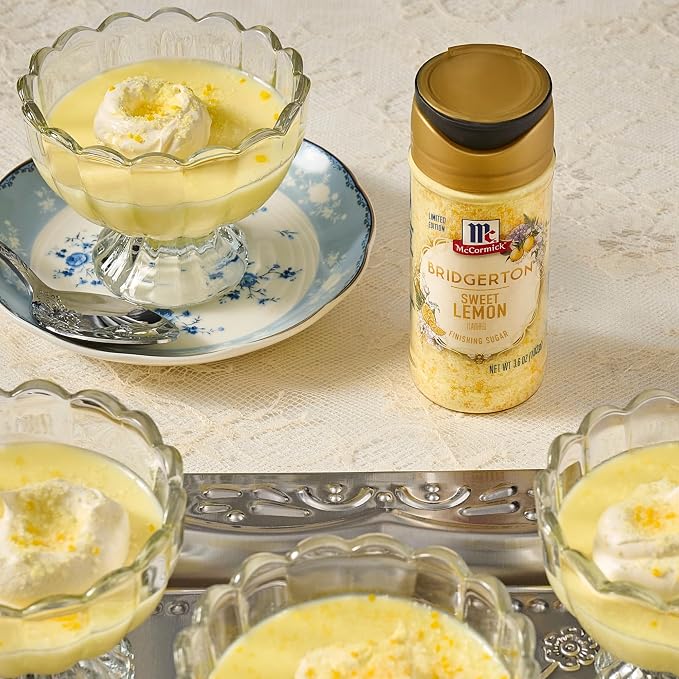 McCormick Bridgerton Finishing Sugar, Sweet Lemon, Limited Edition, Exquisite Lemon Flavor, For Elevating Baked Goods and Beverages, Garnishing, and More, 3.6 oz