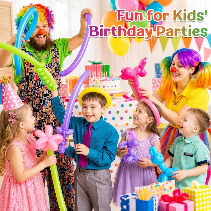 100 Pcs 260 Balloons Kit with Pump - Kids Premium Latex Twisting Long Balloons to Make Animals Flowers, Fun Rainbow Balloons for Party Boys Girls Birthday Gifts Clowns Wedding Decor