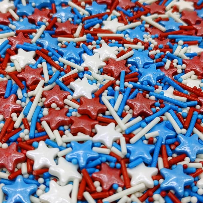 Patriotic Mixed Red & Blue & White Pearls Sprinkles Edible Stars Cake Decorating Stars Cake Decorations Cupcake Toppers Cookie Decorating Perfect for Cakes,Cupcakes,Desserts Toppings 3OZ