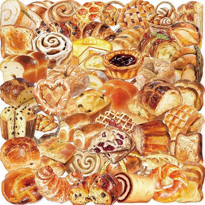 50PCS Bakery PET Stickers Yellow Bread Aesthetic Waterproof Vinyl Decals 2 Inch for Journals Scrapbooks Laptops Water Bottles (Bakery)