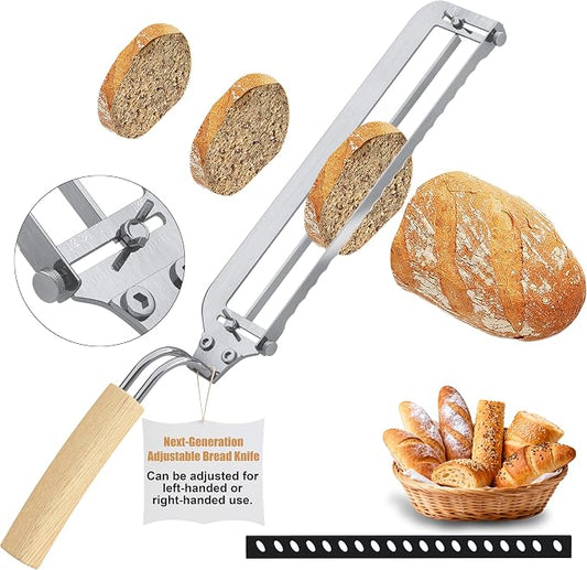 Left-Handed Adjustable Bread Knife for Homemade Bread with Precision Thickness Guide - Sourdough Bread Slicer for Homemade Bread & Sourdough Loaves, Sharp Serrated Steel Blade for Baguettes