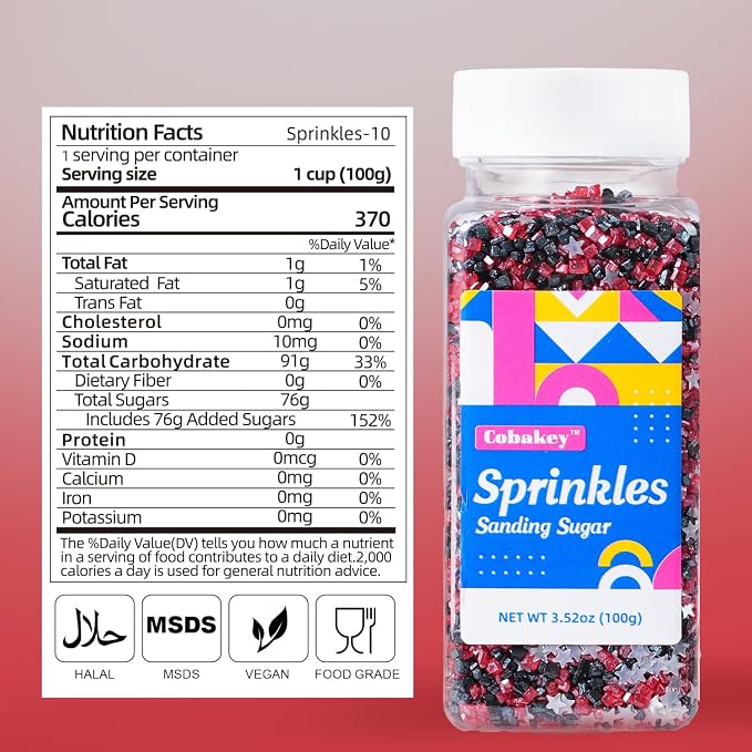 Cobakey Sanding Sugar Edible Glitter Stars Mix, Sugar Sprinkles for Cake Decorating, Sparkling Sanding Sugar for Halloween Holiday Cupcake Cookie Decorations Wedding Party Celebrations Halloween