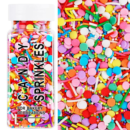 Rainbow Sprinkles Edible Dot Sprinkles, 4.6oz Ice Cream Sprinkles 3-Mix Nonpareils Confetti Jimmies for Cakes Cupcakes Ice Cream