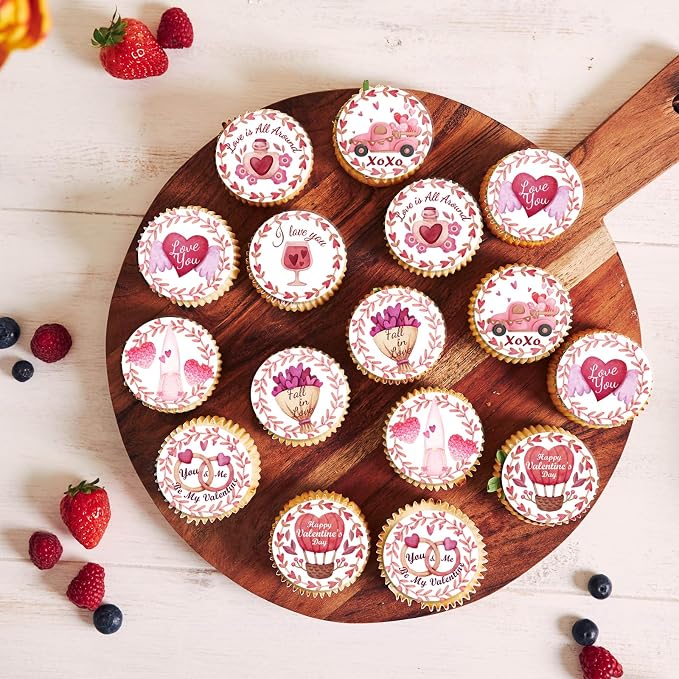 48PCS Edible Happy Valentine's Day Cupcake Toppers Wafer Paper I Love You Cupcake Picks Be My Valentine Cake Decor for Valentine's Day Theme Party Decor Supplies