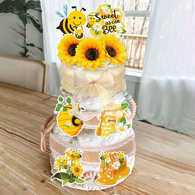 Honey Bee Baby Shower Diaper Cake Decorating Kit Party Supplies Gender Reveal Decorations Baby Shower Gifts Cake Topper Sweet As Can Bee Party