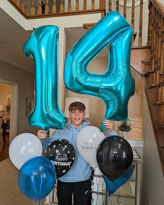 Light Blue Number 6 Balloon 40 Inch, 6th Birthday Party Decorations for Children, Giant 6 Foil Balloon for Party Supplies