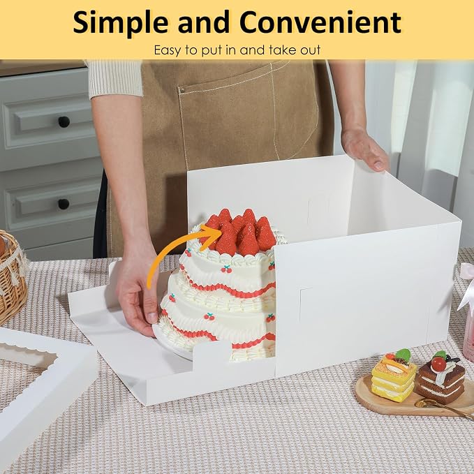 Moretoes 48pcs Cake Boxes 12x12x8 Inch with Cake Boards (24 Boxes & 24 Boards), Cake Carrier with Large Window, 12 Inch White, Bakery Containers Disposable Boxes for Birthday, Party, Cupcake Cookie