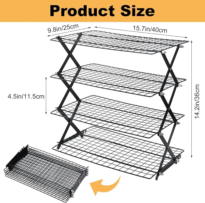 4 Tier Cooling Rack Stackable, Cooling Racks for Cooking and Baking Adjustable Stackable Roasting Cooking Drying Wire Cooling Rack for Cookies Baking
