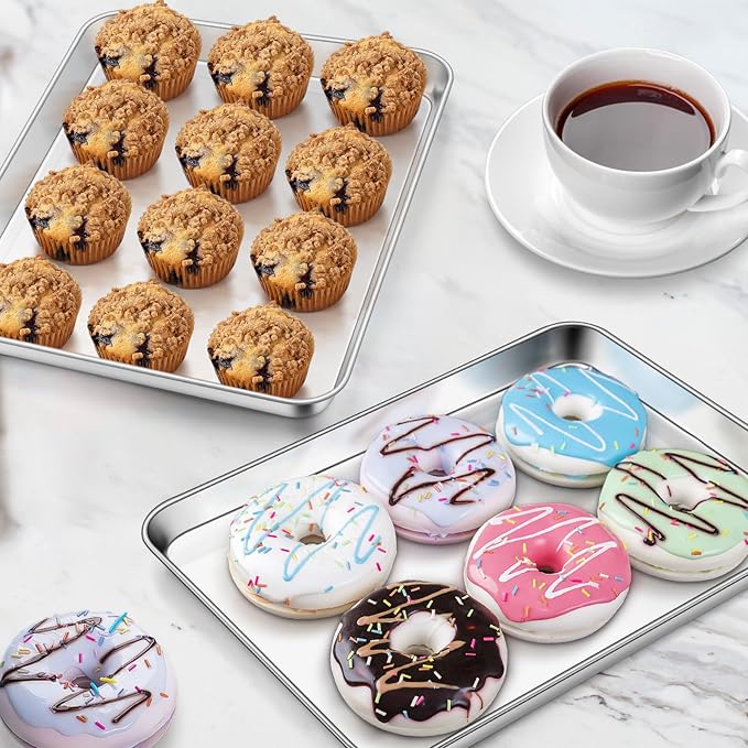 Homikit 3 Pack Baking Sheet, 9 x 13 Inches Stainless Steel Quarter Sheet Pan Set for Baking Cooking Toasting, Metal Cookie Tray Fits Toaster Oven, Non Stick & Rust Free, Dishwasher Safe
