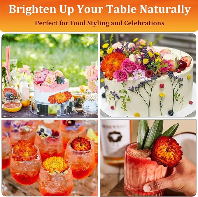 100+ Edible Dried Flowers for Cake Decoration – Food Grade Mixed Colorful Chrysanthemum Flowers for Baking, Cocktails, Cupcakes, Drinks, DIY Crafts