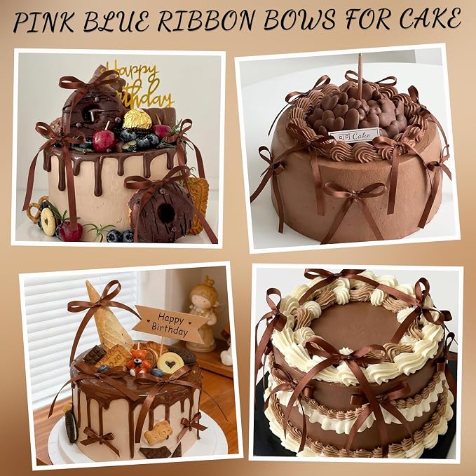 30 Pack Brown Bow Cake Toppers Ribbon Bows for Cake Bow Cupcake Toppers for Love is Brewing Bridal Shower, A Baby is Brewing Baby Shower, Wedding, Engagement, Birthday Party Decorations