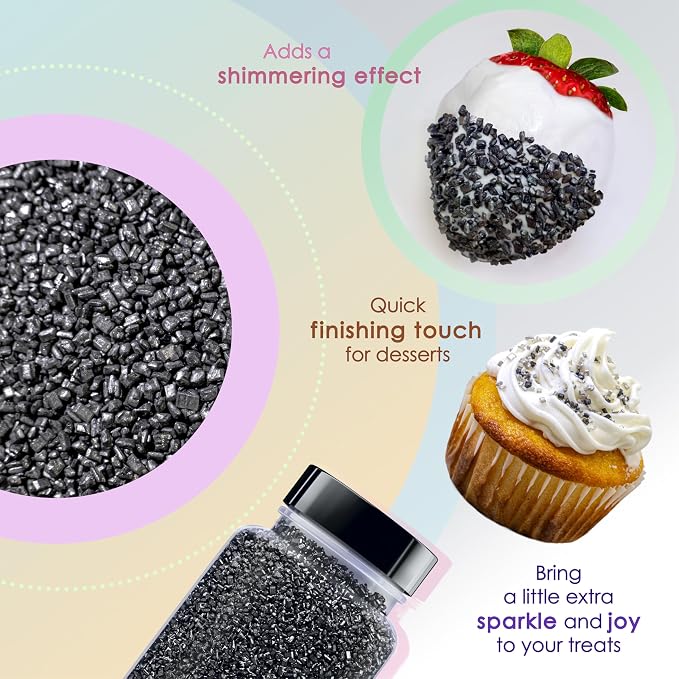 Bakerpan Black Pearlized Sugar Sprinkles for Baking - 5 oz Coarse Sparkling Decorating Sugar Crystals for Baking Topping, Cookies, Cupcakes & Cake Pops | Made in USA