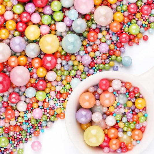 Rainbow Pearl Sprinkles for Cake Decorating, 6 Sizes Mix 4.6 oz Edible Pearls Sugar, Colorful Sprinkles for Ice Cream Baking Cupcake Cookie Dessert