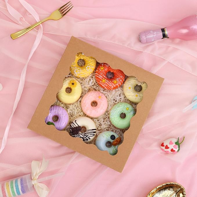 TOMNK 60pcs 10x10x2.5 Pie Boxes Auto-Popup Bakery Boxes with Window, Cookie Boxes for Pies, Treat Boxes Dessert Boxes for Pizza, Strawberries, Chocolate, Pastries, Muffins and Donuts