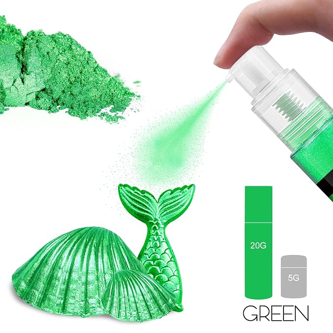 Edible Glitter Spray - 20g Luster Dust Edible Food Grade Glitter for Cake Decorating, Cocktails, Drinks - Shimmer Dust Powder Metallic Food Coloring Powder for Cookie, Candy, Icing (Green)