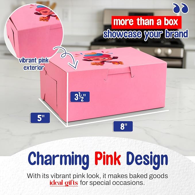 MT Products Custom Printed Pink Cupcake Boxes 8" x 5" x 3" - Personalized Disposable Bakery Boxes