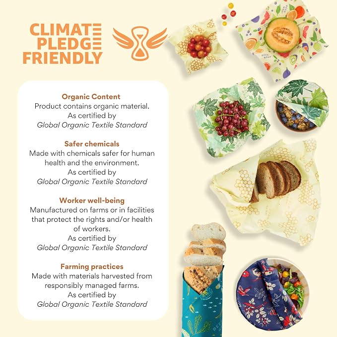 Bee's Wrap - Limited Edition - Beeswax Wraps for Bread - Beeswax Bread Wrap for Sourdough & Bread Storage - Plastic Free Made in USA Reusable Natural Food Wrap - Fresh Squeeze Print
