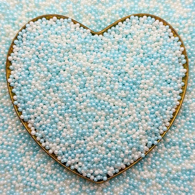 CandiJumpin 2mm Blue and White Edible Pearls, White and Baby Blue Nonpareils Sprinkles Small Pearl Sprinkles for Cake Decorating Mini Sugar Pearls for Baking Baby Shower Party Wedding Christmas Supplies 3 OZ