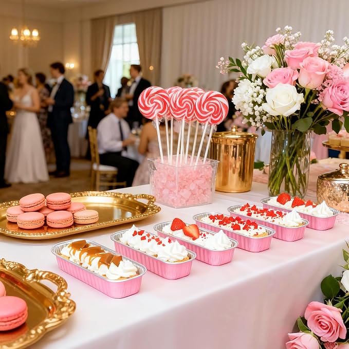 NPLUX Mini Cake Pans with Lids and Spoons, 60 Pack Pink Mini Loaf Pans with Lids, Aluminum Foil Mini Cake Containers for Baking, Individual Cake Pans with Lids, Graduation Gifts Party Favors