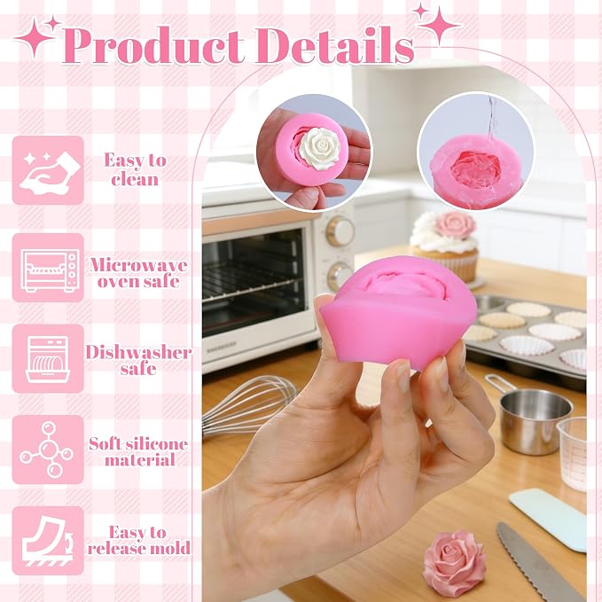 YunKo Flower Molds Silicone, Single Cavity 3D Rose Fondant Mold | Rose Silicone Mold and Baking Mold for cake decorating, fondant, chocolate, cupcake toppers, and home bakers