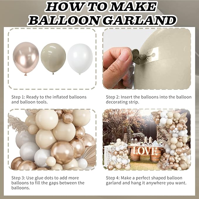 Neutral Balloon Arch Kit 142Pcs Cream White Champagne Gold Balloons Garland Kit Boho Beige Sand White Gold Nude Birthday Party Balloons for Women Baby Bridal Shower Wedding Anniversary Decorations
