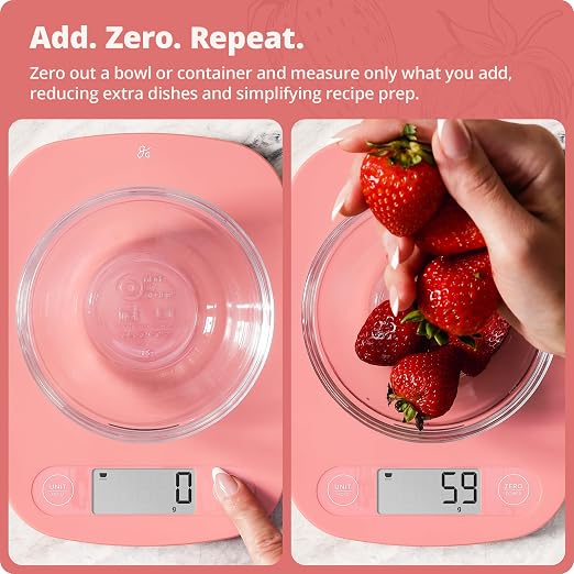 Greater Goods Food Scale – Digital Kitchen Scale, 1g Precision, Easy-Tare & Quick Conversion, Slim Compact Design, Durable & Portable | Ideal for Cooking, Baking & Meal Prep (Coral Pink)